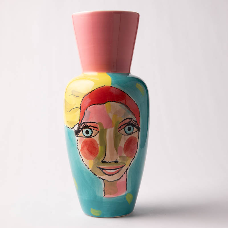 Hand Painted Designer Vase – Artist Lady